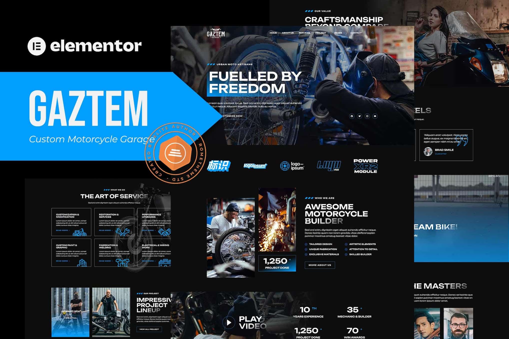Gaztem - Custom Motorcycle Garage Elementor Template Kit