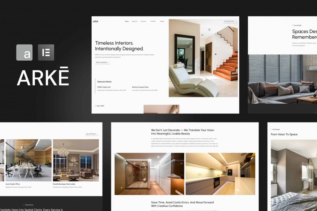 Arke – Interior Design Studio Elementor Template Kit Latest